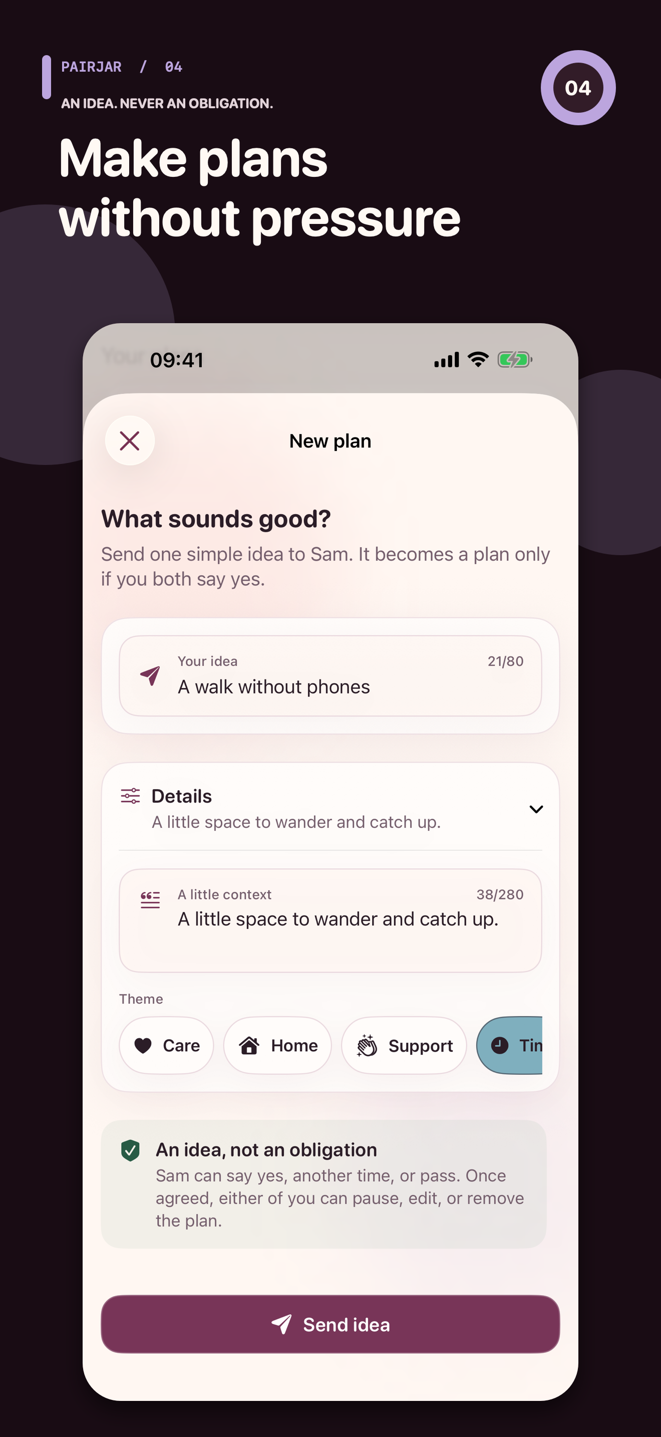 PairJar plan composer prefilled from a low-pressure quick idea